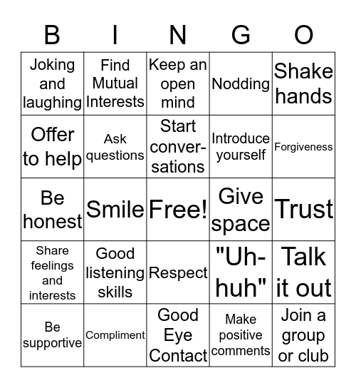 Frienship  Bingo Card