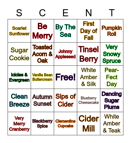 Fall Scentsy Bingo Card