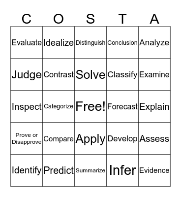 Costa's House BINGO Card