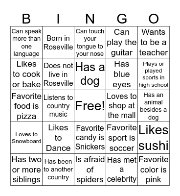 Getting to Know You! Bingo Card