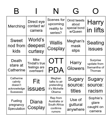 Sussexes at the Funeral Bingo Card