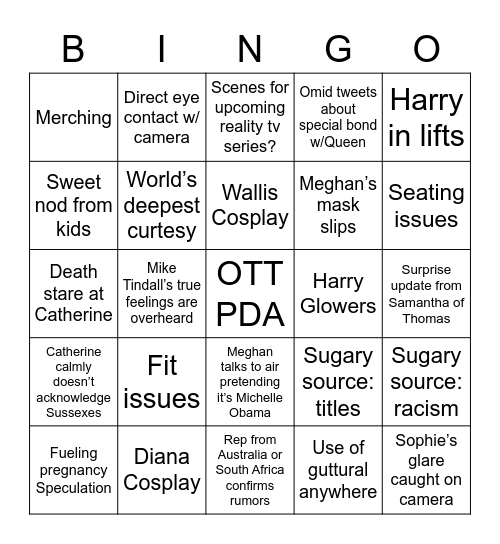 Sussexes at the Funeral Bingo Card