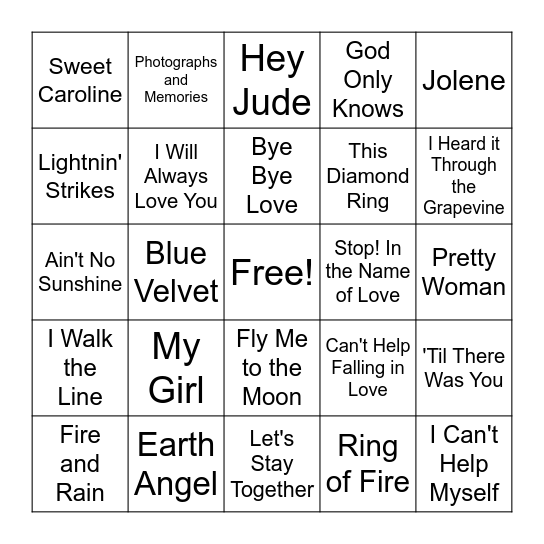 Love & Loss Music Bingo Card