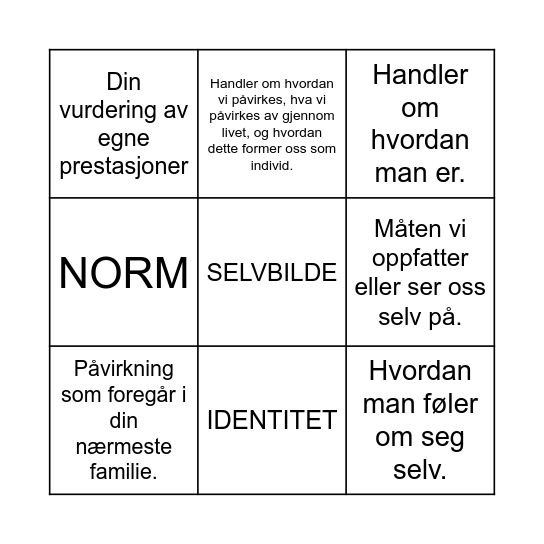 Identitet Bingo Card