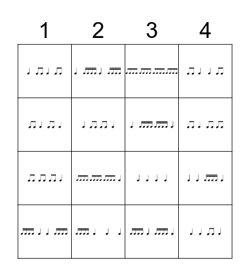 RHYTHM BINGO 6 Bingo Card