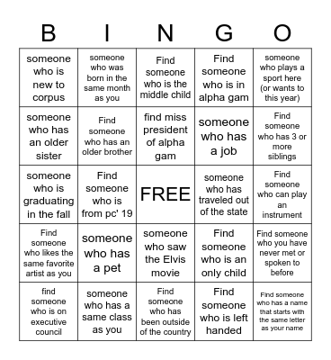 Getting to know you BINGO Card