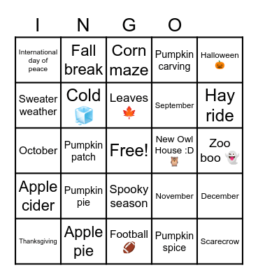 Fall Bingo Card
