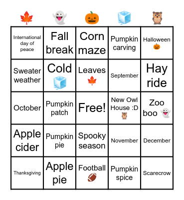 Fall Bingo Card