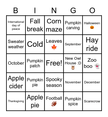 Fall Bingo Card
