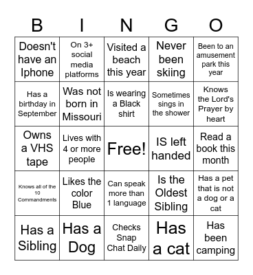 Holy Trinity Youth Bingo Card