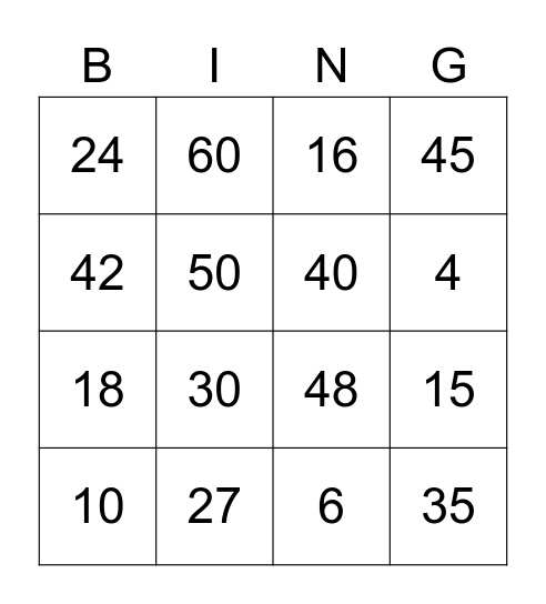 Tafel bingo 4,5,6 Bingo Card