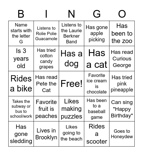 Greyson's Birthday Bingo: Find someone who... Bingo Card
