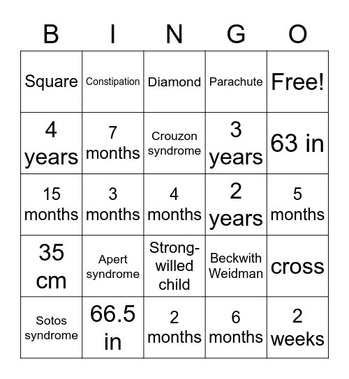 Growth and Development Bingo Card