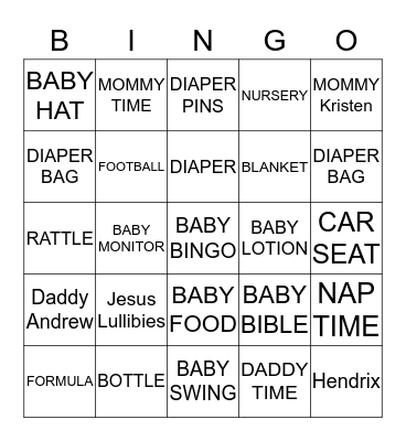 Baby Shower Bingo Card