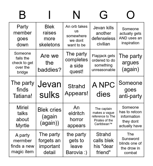 Curse of Jeb Bingo Card