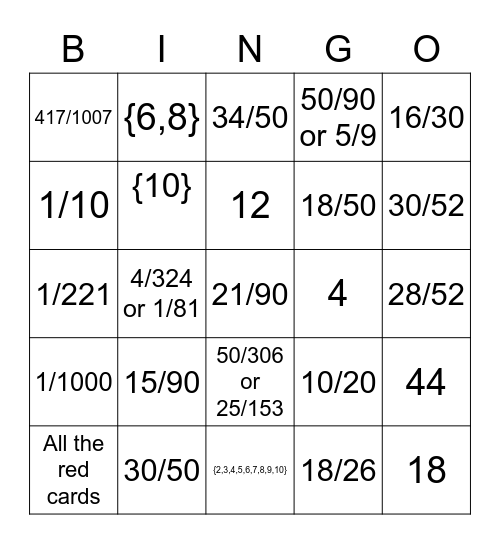 Probability Review Bingo Card