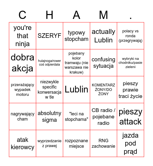 STOP CHAM BINGO Card