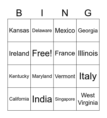Around the World Bingo Card
