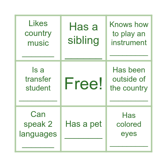 Get To Know Me Bingo Card