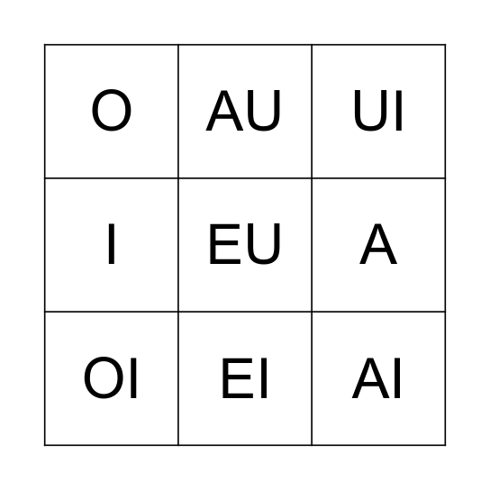 Bingo das vogais e encontros vocálicos Bingo Card