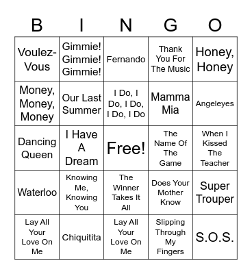 ABBA Bingo Card