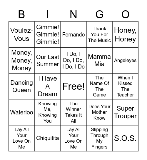 ABBA Bingo Card