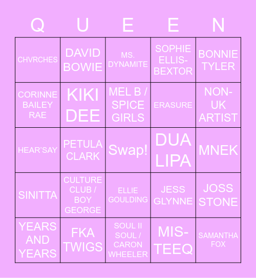 DRAG RACE UK LIP SYNC BINGO Card