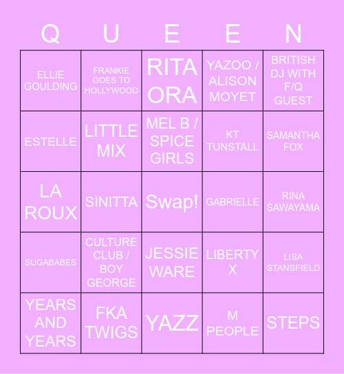 DRAG RACE UK LIP SYNC BINGO Card