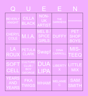 DRAG RACE UK LIP SYNC BINGO Card