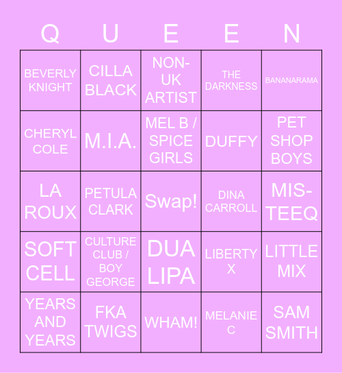 DRAG RACE UK LIP SYNC BINGO Card