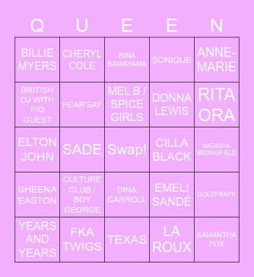 DRAG RACE UK LIP SYNC BINGO Card