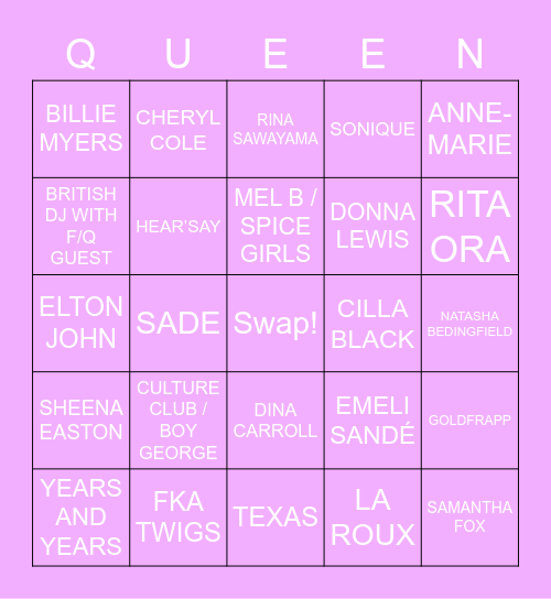 DRAG RACE UK LIP SYNC BINGO Card