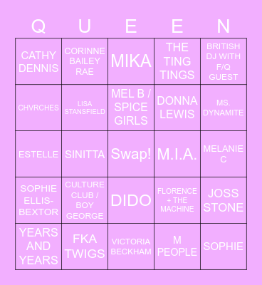 DRAG RACE UK LIP SYNC BINGO Card