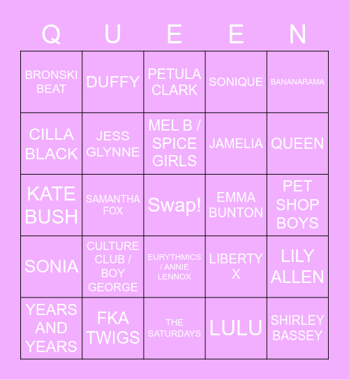 DRAG RACE UK LIP SYNC BINGO Card