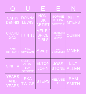 DRAG RACE UK LIP SYNC BINGO Card