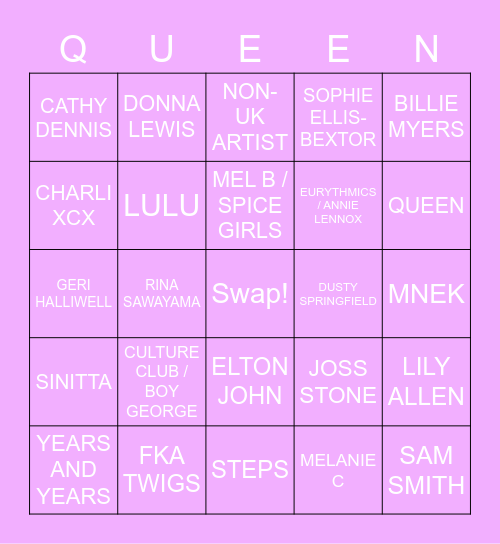 DRAG RACE UK LIP SYNC BINGO Card