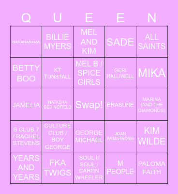 DRAG RACE UK LIP SYNC BINGO Card