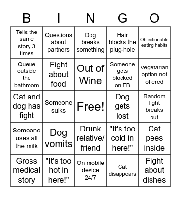 Dysfunctional Family Bingo Card