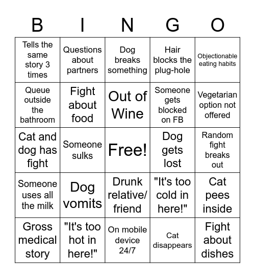 Dysfunctional Family Bingo Card