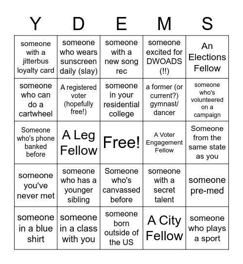 DEMS BINGO!!! Bingo Card