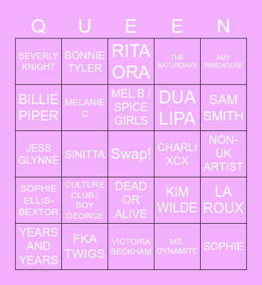 DRAG RACE UK LIP SYNC BINGO Card