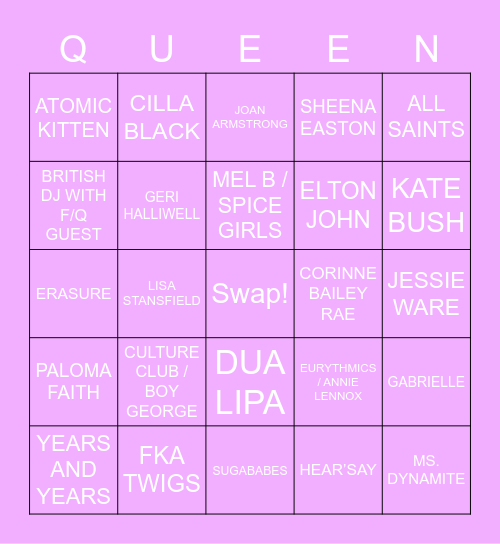 DRAG RACE UK LIP SYNC BINGO Card