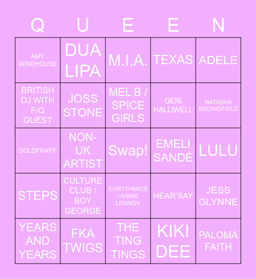 DRAG RACE UK LIP SYNC BINGO Card