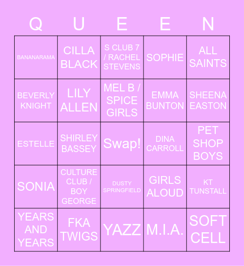 DRAG RACE UK LIP SYNC BINGO Card