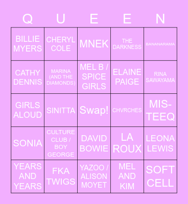 DRAG RACE UK LIP SYNC BINGO Card