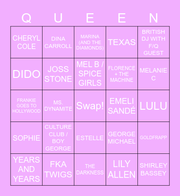 DRAG RACE UK LIP SYNC BINGO Card