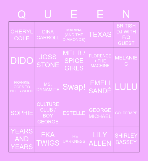 DRAG RACE UK LIP SYNC BINGO Card