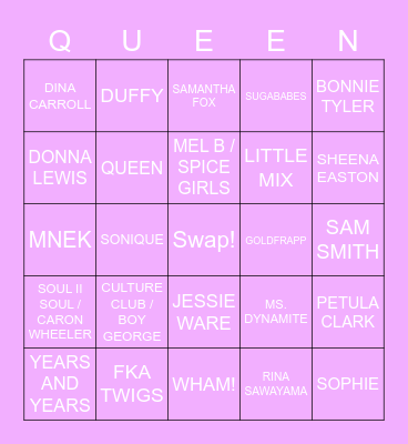 DRAG RACE UK LIP SYNC BINGO Card
