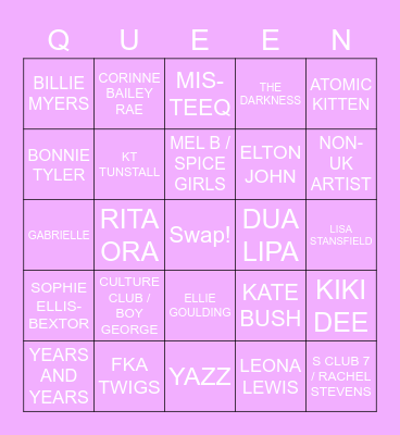 DRAG RACE UK LIP SYNC BINGO Card