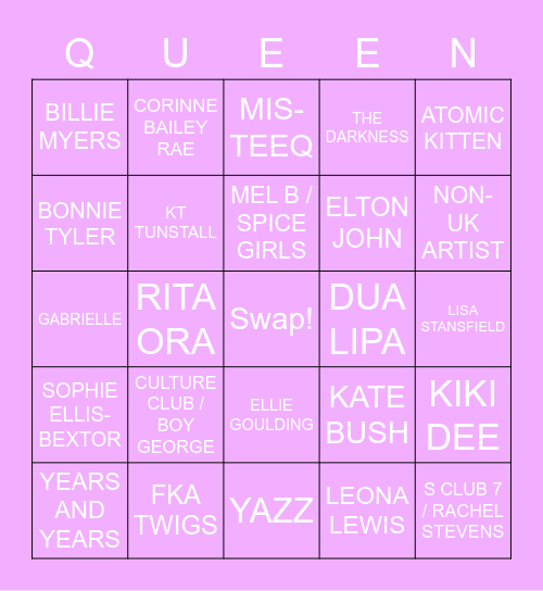 DRAG RACE UK LIP SYNC BINGO Card